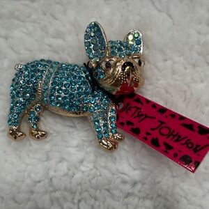 Betsey Johnson Sparkling French Bulldog Blue Dog Brooch